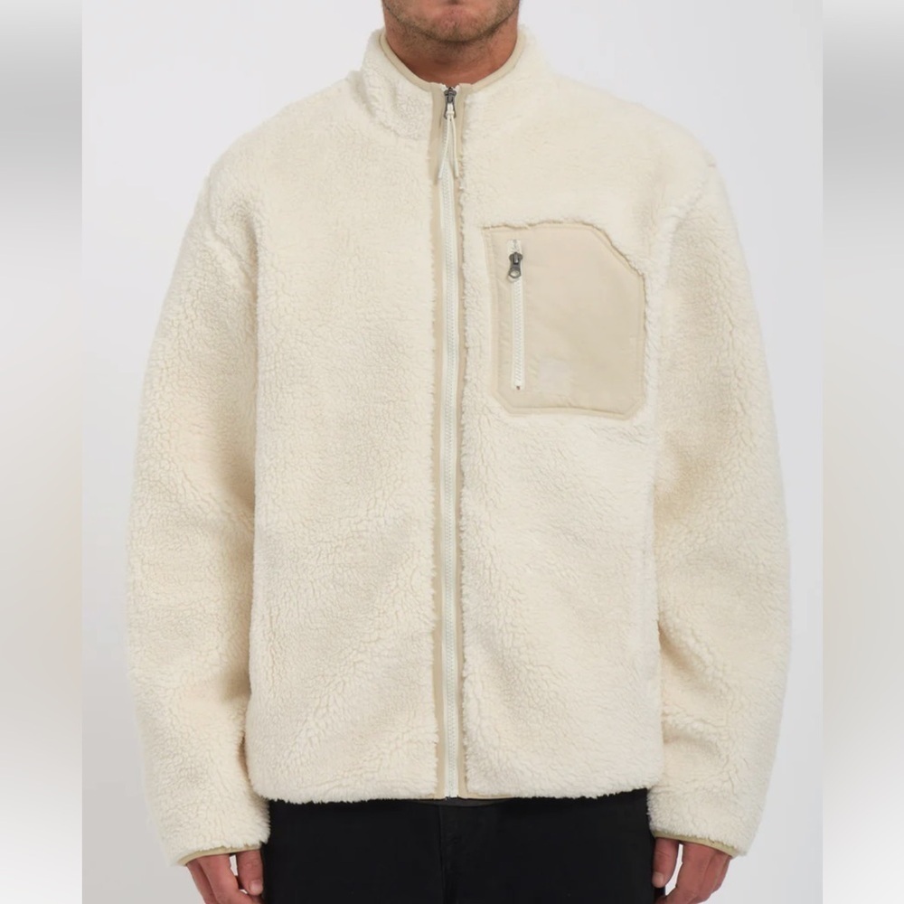 NWT VOLCOM Men’s Muzzer Fuzzar Zip Jacket Sherpa Dirty White Medium